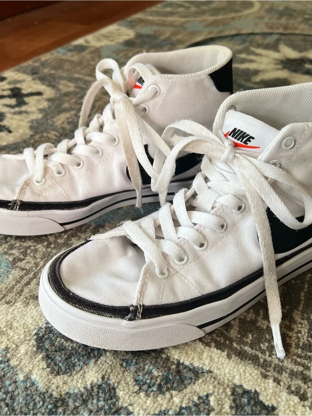 Nike White High-Top Sneakers with Black Swoosh and Accent size 6.5